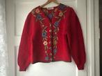 vintage 70’s 80’s rood 100% wollen geborduurd vest Folklore, Maat 38/40 (M), Ophalen of Verzenden, Zo goed als nieuw, Vintage