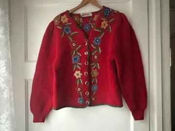 vintage 70’s 80’s rood 100% wollen geborduurd vest Folklore beschikbaar voor biedingen