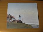 Urk. Vuurtoren op een Dijk, daarnaast een paar huizen, Verzamelen, Foto's en Prenten, Verzenden, Voor 1940, Zo goed als nieuw