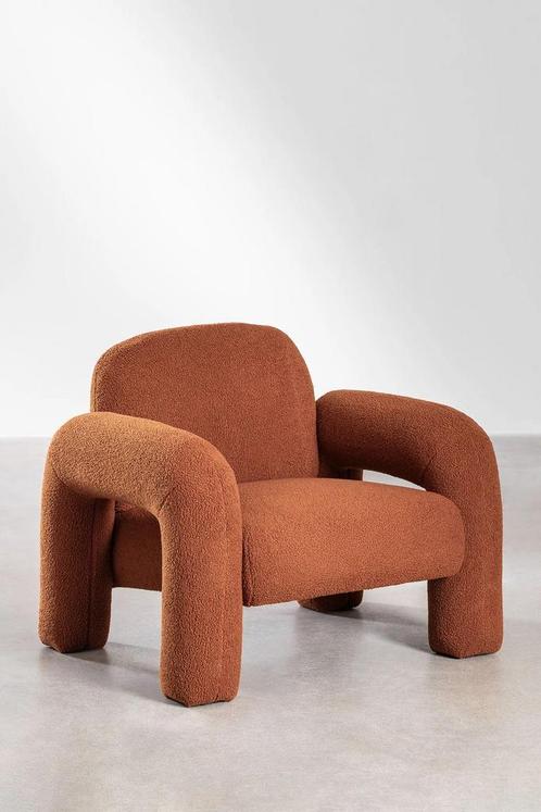 Bouclé Fauteuil Terra Cotta - Zo Goed Als Nieuw, Huis en Inrichting, Fauteuils, Zo goed als nieuw, Stof, 75 tot 100 cm, Ophalen