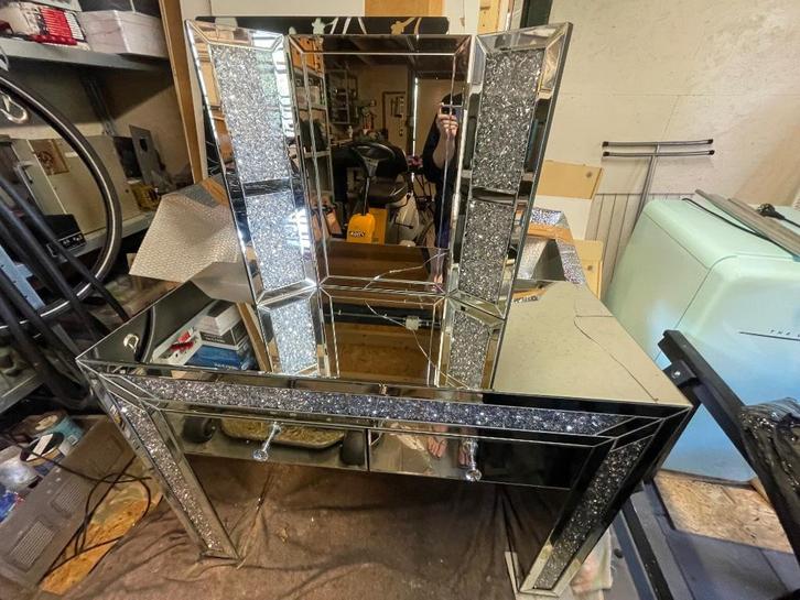 Glas kaptafel te koop, Huis en Inrichting, Tafels | Kaptafels, Gebruikt, Minder dan 100 cm, Minder dan 50 cm, Glas, Ophalen