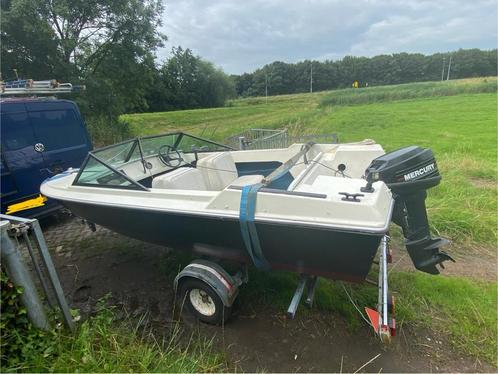 Boot+motor+trailer, Watersport en Boten, Speedboten, Zo goed als nieuw, 3 tot 6 meter, Benzine, Minder dan 70 pk, Polyester, Buitenboordmotor