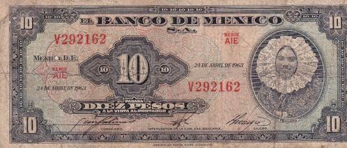 MEXICO DIEZ PESOS 1963, Postzegels en Munten, Bankbiljetten | Europa | Niet-Eurobiljetten, Overige landen, Verzenden