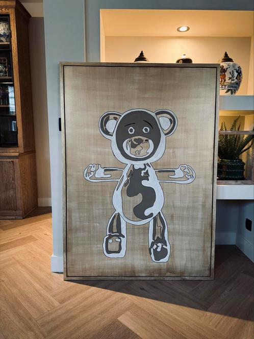 Paneel schilderij kunst groot xxl klibanksy goud beer taupe, Antiek en Kunst, Kunst | Schilderijen | Modern, Ophalen