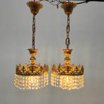 Set Vintage antieke Regency kristal en messing kroonluchter, Huis en Inrichting, Lampen | Kroonluchters, Valkenswaard, Gebruikt