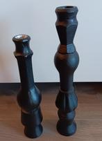 2 metalen brocante kandelaars mat zwart, Ophalen of Verzenden, Zwart, Metaal, 25 tot 50 cm