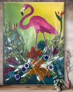 Kleurrijk schilderij met flamingo  70x90cm, Huis en Inrichting, Oorspronkelijke maker, Nieuw, Ophalen of Verzenden, Schilderij