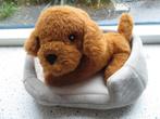 Hond bruin velours in velours mandje van T.T. International, Kinderen en Baby's, Speelgoed | Knuffels en Pluche, Ophalen of Verzenden