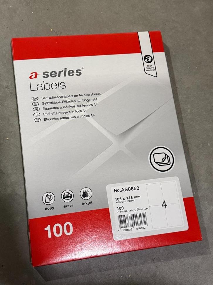 Verzendlabels 4x op A4 - A6 sticker stickervel stickervellen, Diversen, Papierwaren, Nieuw, Ophalen of Verzenden