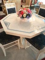 Set eettafel met 4 stoelen Italiaanse klassiek crème hout,, Ophalen, Overige materialen, 100 tot 150 cm, 50 tot 100 cm
