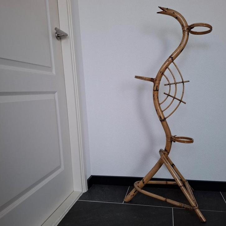 Vintage Bamboe Plantenstandaard Slang Design, Huis en Inrichting, Woonaccessoires | Overige, Gebruikt, Ophalen