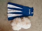 Carnaval - cheerleader pakje met pompoms - 11-13 jaar, Ophalen of Verzenden, Zo goed als nieuw, Jongen of Meisje, Handschoenen