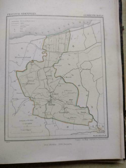 04 / Baflo/ Andel/ Warffum/ Tinallinge Litho 1866 Kuyper GRO, Antiek en Kunst, Kunst | Litho's en Zeefdrukken, Ophalen of Verzenden