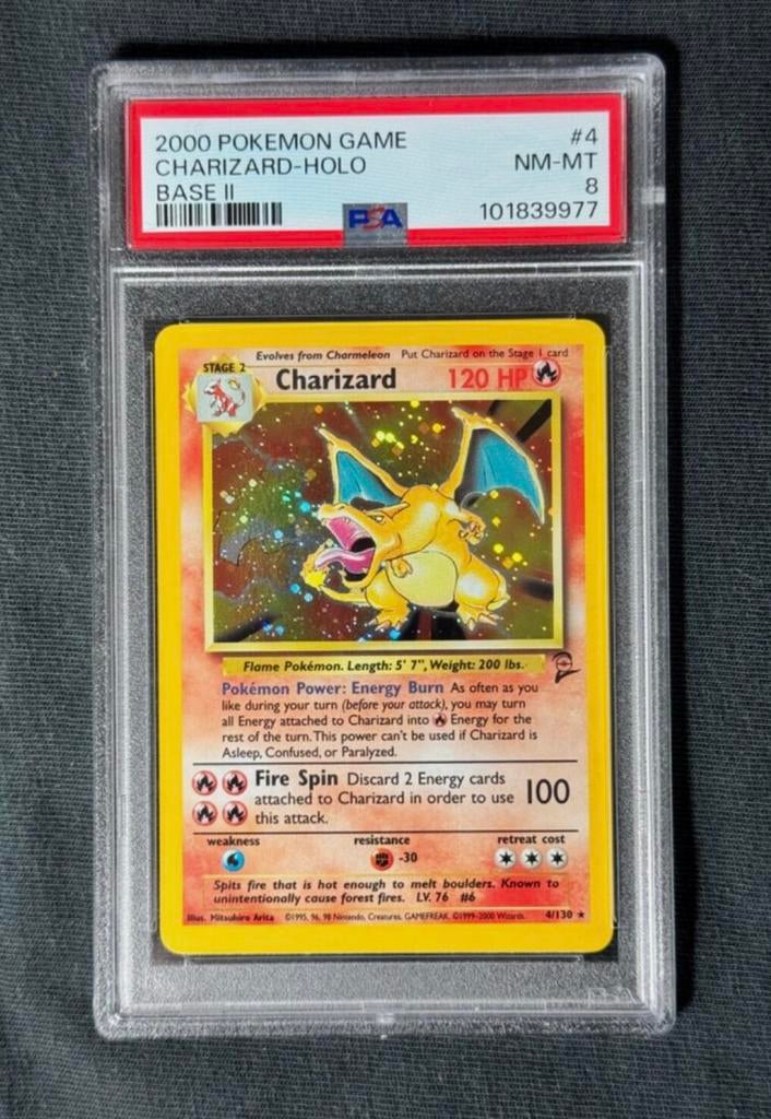 Base set II Charizard PSA 8, Ophalen of Verzenden, Zo goed als nieuw