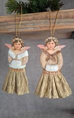 2 wattenpopjes engeltjes, poëzie plaatje crêpe papier watten, Ophalen of Verzenden, Gebruikt