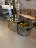 Antraciete doblo glazen salontafel met gouden onderstel NEW, 50 tot 100 cm, Minder dan 50 cm, Nieuw, Rond