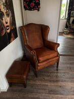 Vintage schapenleren bendic oor fauteuil met hocker, Huis en Inrichting, Fauteuils, Ophalen, Zo goed als nieuw, 75 tot 100 cm