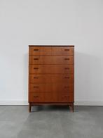 Vintage Deense ladekast in teak, Ophalen, 5 laden of meer, 100 tot 150 cm, 50 tot 100 cm
