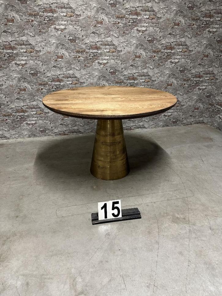 Maatwerk Industriële ronde eiken tafel nr.015, Huis en Inrichting, Tafels | Eettafels, Nieuw, 100 tot 150 cm, 100 tot 150 cm, Vijf personen of meer