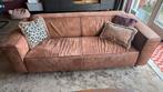 Bruine imitatieleren 3 zits bank, Ophalen, Gebruikt, Driepersoons, 75 tot 100 cm