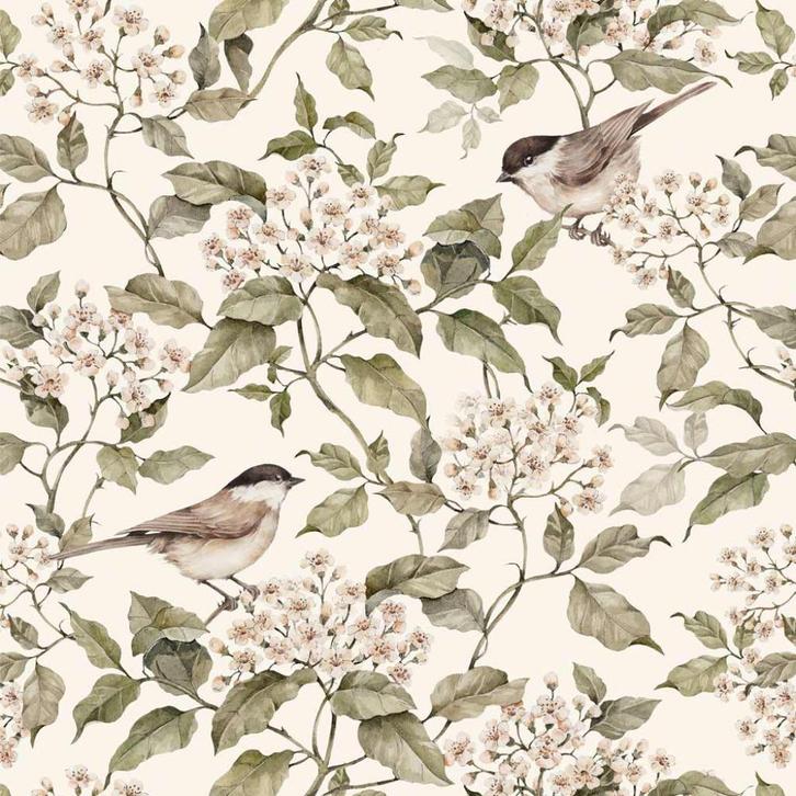 Kinderbehang Behang Vogels Birds Spring Beige Dekornik, Kinderen en Baby's, Kinderkamer | Inrichting en Decoratie, Nieuw, Wanddecoratie