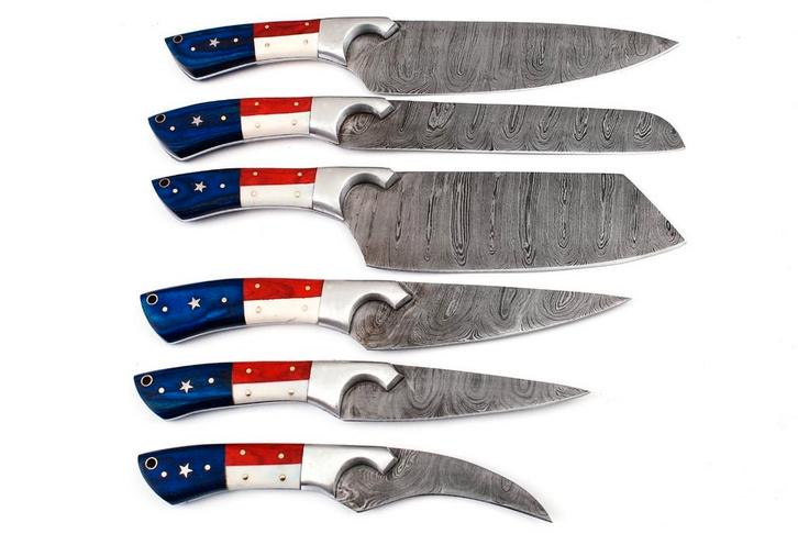 Damast Messen Set - Decoratief en Functioneel, Antiek en Kunst, Antiek | Bestek, Ophalen of Verzenden