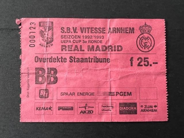 Oud Voetbal UEFA Cup kaartje Vitesse - Real Madrid 1992-93, Verzamelen, Sportartikelen en Voetbal, Ophalen of Verzenden, Gebruikt