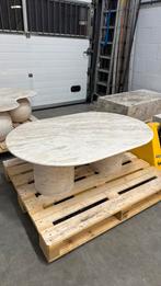 Solid Travertine Coffee Table – Cylindrical Base, Doe-het-zelf en Verbouw, Hout en Planken, Minder dan 25 mm, Ophalen of Verzenden