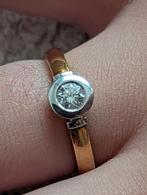 Gouden Ring met briljant 0,25, TW en VSI, mt 18, Ophalen of Verzenden