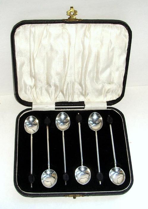 Antiek set van zes sterling zilver koffielepels, Birmingham, Antiek en Kunst, Antiek | Goud en Zilver, Zilver, Ophalen of Verzenden