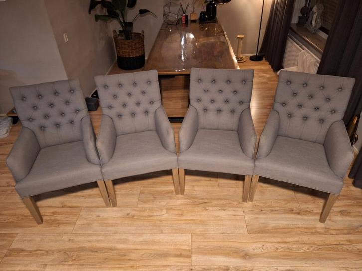 Goossens Eetkamerstoelen - 4 Stuks, Huis en Inrichting, Stoelen, Gebruikt, Vier, Stof, Grijs, Ophalen
