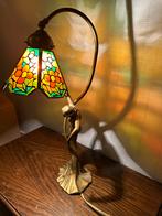 Art Deco Stijl Tafellamp met Glas-in-lood Kap, Ophalen, Gebruikt, Glas, Minder dan 100 cm