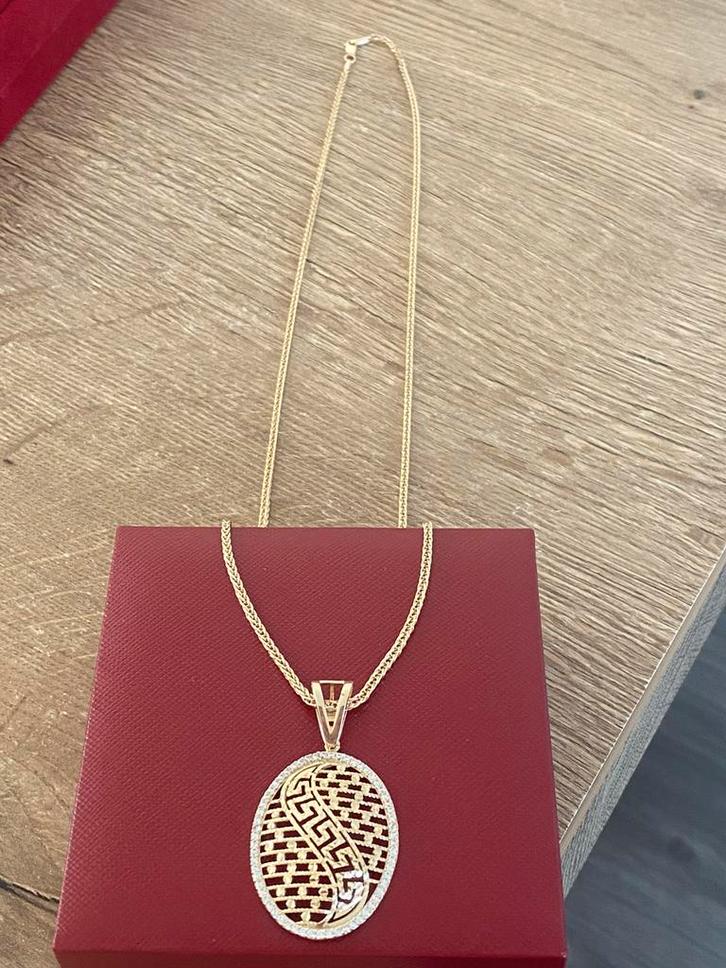 Mooie 14 karaat gouden ketting met hanger, Sieraden, Tassen en Uiterlijk, Kettingen, Nieuw, Goud, Goud, Met hanger, Ophalen of Verzenden