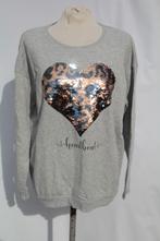 Grijze trui.Omkeerbaar pailletjeshart.Mt L.Merk Takko, ., Maat 42/44 (L), Ophalen of Verzenden, Zo goed als nieuw