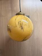 Gele kralik glazen hanglamp | marmer structuur | Messing, Ophalen of Verzenden, Zo goed als nieuw, Glas, Vintage