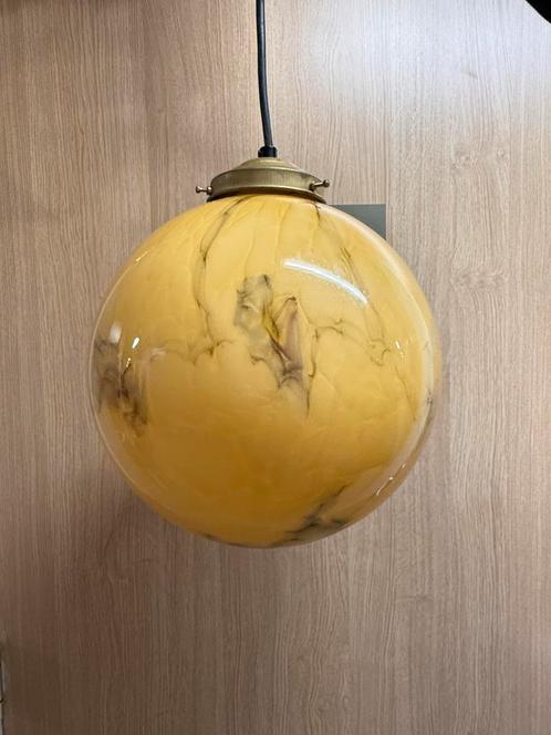 Gele kralik glazen hanglamp | marmer structuur | Messing, Huis en Inrichting, Lampen | Hanglampen, Zo goed als nieuw, Glas, Ophalen of Verzenden