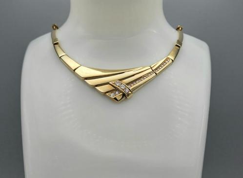 Gouden vintage ketting met diamant hanger. 2025/435, Sieraden, Tassen en Uiterlijk, Kettingen, Zo goed als nieuw, Goud, Goud, Met edelsteen