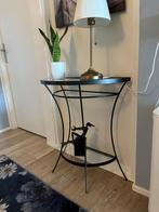 Halfronde haltafel met zwart staal en glas, Ophalen, Gebruikt, 50 tot 100 cm, Glas