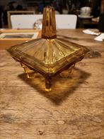 Amberkleurig Art Deco glazen bonbonnière / sieradendoosje, Antiek en Kunst, Antiek | Glas en Kristal, Ophalen of Verzenden