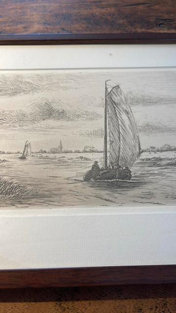 Pentekening echt hollands tafereel,.zeil boot boten zeilen beschikbaar voor biedingen