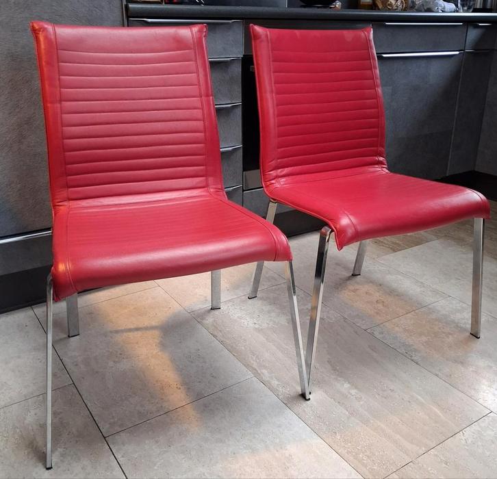 6 Nomada eetkamer stoelen rood leer zes design stoelen, Huis en Inrichting, Stoelen, Vijf, Zes of meer stoelen, Leer, Rood, Ophalen
