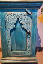 Oosters kastje houtsnijwerk India Ibiza blauw turquoise, Huis en Inrichting, Kasten | Overige, Ophalen of Verzenden, Zo goed als nieuw
