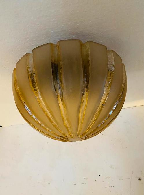 Glashutte Limburg plafondlamp amber glazen bol, Huis en Inrichting, Lampen | Plafondlampen, Gebruikt, Glas, Metaal, Ophalen of Verzenden
