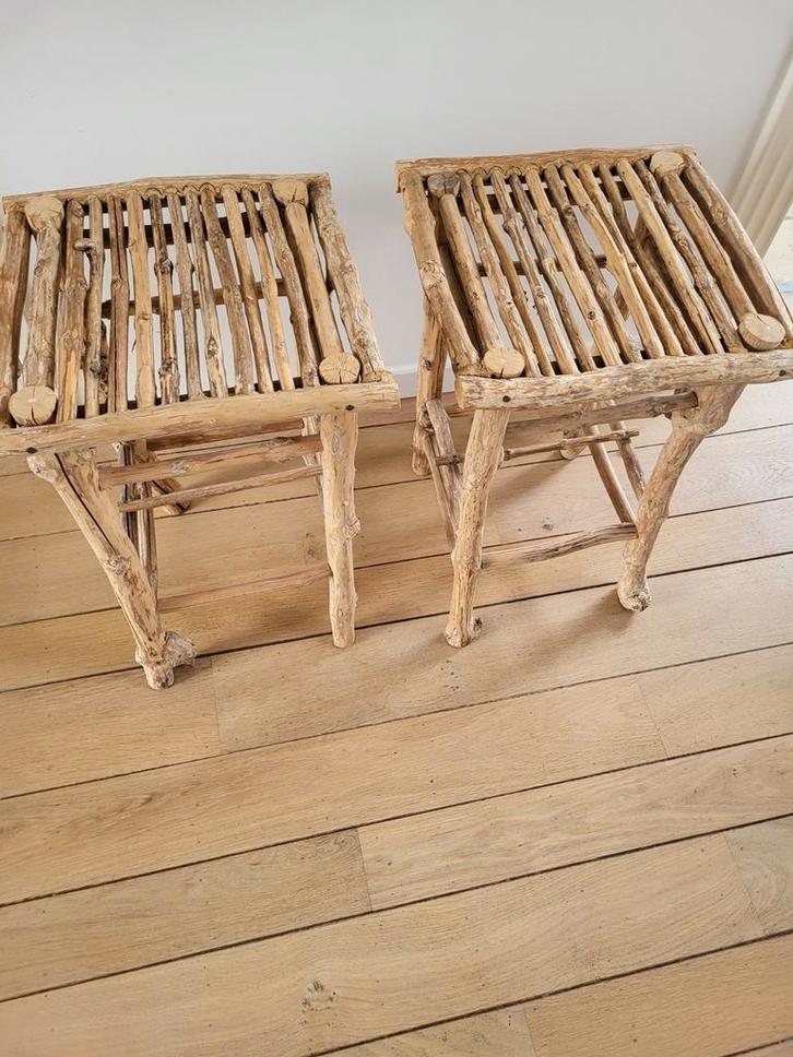 Houten Krukjes - Set van 2, Huis en Inrichting, Tafels | Bijzettafels, 45 tot 60 cm, Minder dan 55 cm, Ophalen of Verzenden
