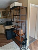 Houten kast met zwart metalen frame, Ophalen, Met plank(en), Gebruikt, 50 tot 100 cm