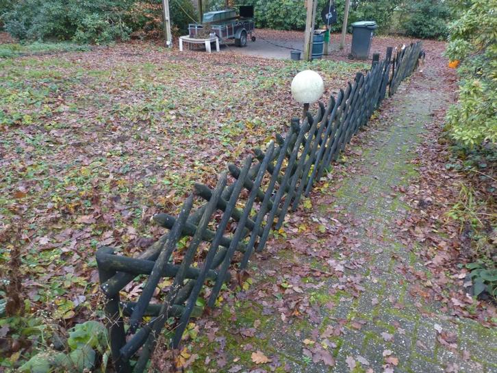 Hekwerk (Schaarhek) 17 meter, Tuin en Terras, Tuinhekken en Hekwerk, Gebruikt, Tuinhek, Hout, Met poort, Ophalen of Verzenden
