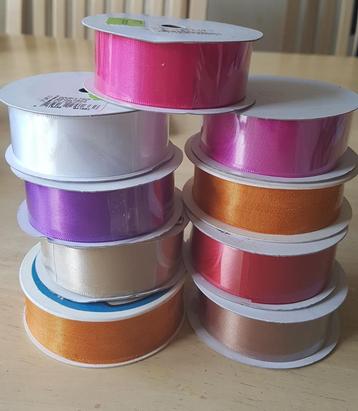 Sierlinten, cadeaulinten van satijn, mooie kleuren, 9 stuks beschikbaar voor biedingen