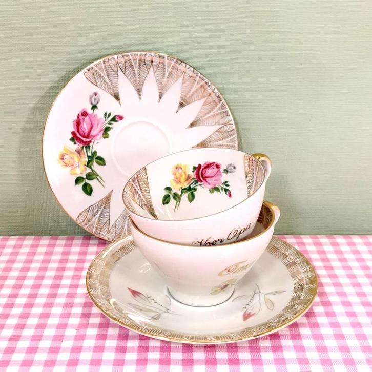 Vintage Bavaria Germany kop en schotel Opa en Oma gebloemd s, Huis en Inrichting, Keuken | Servies, Zo goed als nieuw, Kop(pen) en/of Schotel(s)