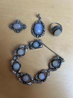 zilveren sierraad set met geslepen maanstenen, Sieraden, Tassen en Uiterlijk, Antieke sieraden, Ophalen of Verzenden, Zilver, Armband