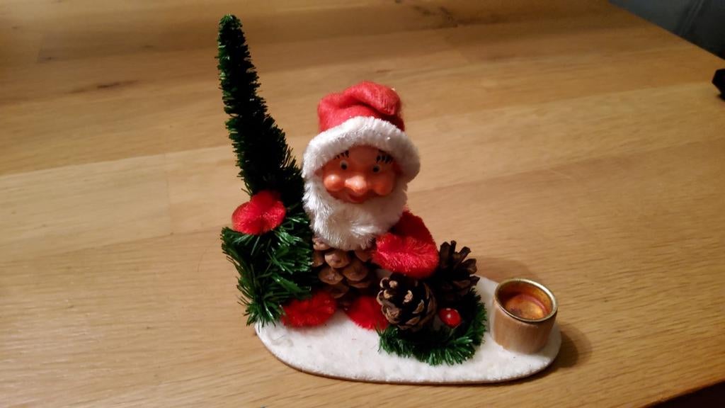 Antiek kerst kaarsenhouder dennenappel als Kerstkabouter., Diversen, Kerst, Ophalen of Verzenden